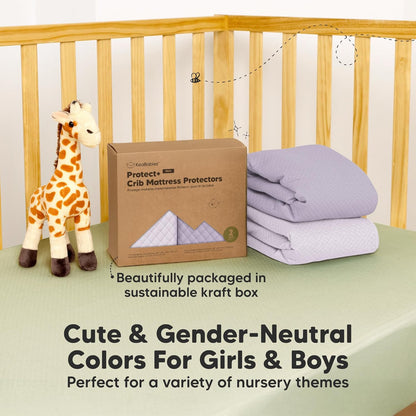 2-Pack Waterproof Crib Mattress Protector Cover Fitted - Quiet Baby Crib Mattress Pad Sheets, 52" x 28" Soft Quilted Cotton Baby Sheet, Machine Washable, Easy Fit, Durable (Soft White/Mavy)