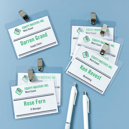 Avery Customizable Name Badges, Clip Style, 3" x 4", Clear Name Tag Holders, White Laser/Inkjet Printable Inserts, 100 Total (74541)