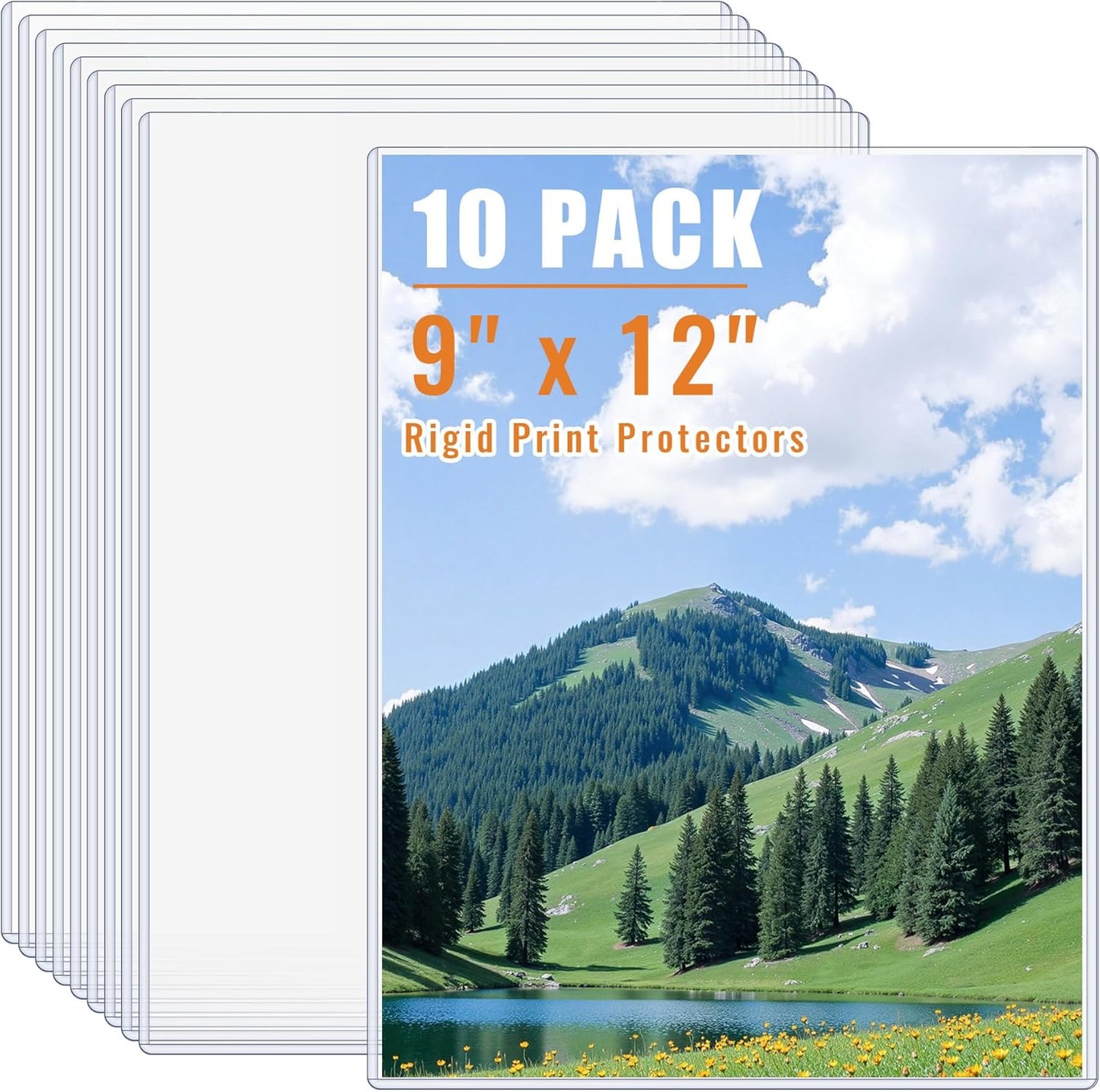 AKONEGE 5PCS 9" x 12" Rigid Print Protectors Clear Plastic Sheet Protectors, Heavy Duty Top Loading Document Holder, Menu Cover, Photo Poster Sleeves Hard Plastic Sleeves for Paper Art Prints
