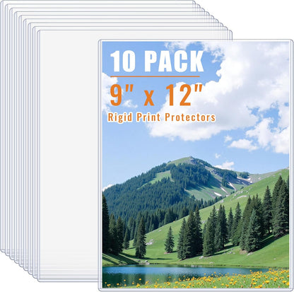 AKONEGE 5PCS 9" x 12" Rigid Print Protectors Clear Plastic Sheet Protectors, Heavy Duty Top Loading Document Holder, Menu Cover, Photo Poster Sleeves Hard Plastic Sleeves for Paper Art Prints