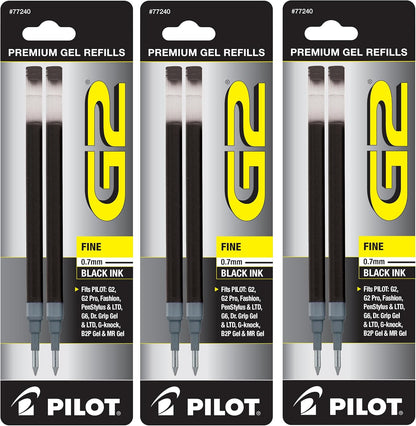 Pilot, G2 Gel Ink Refills, Fine Point 0.7 mm, Black, Pack of 6
