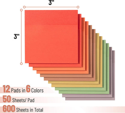 Mr. Pen- Sticky Notes, 3"x3", 12 Pads, 600 Sheets, Colorful, Sticky Notes Bulk, Self-Stick Note Pads, Perfect for Office, School, Home, Study & Organization