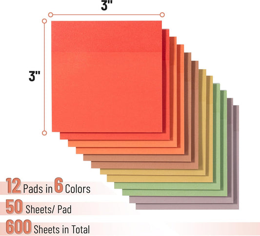Mr. Pen- Sticky Notes, 3"x3", 12 Pads, 600 Sheets, Colorful, Sticky Notes Bulk, Self-Stick Note Pads, Perfect for Office, School, Home, Study & Organization