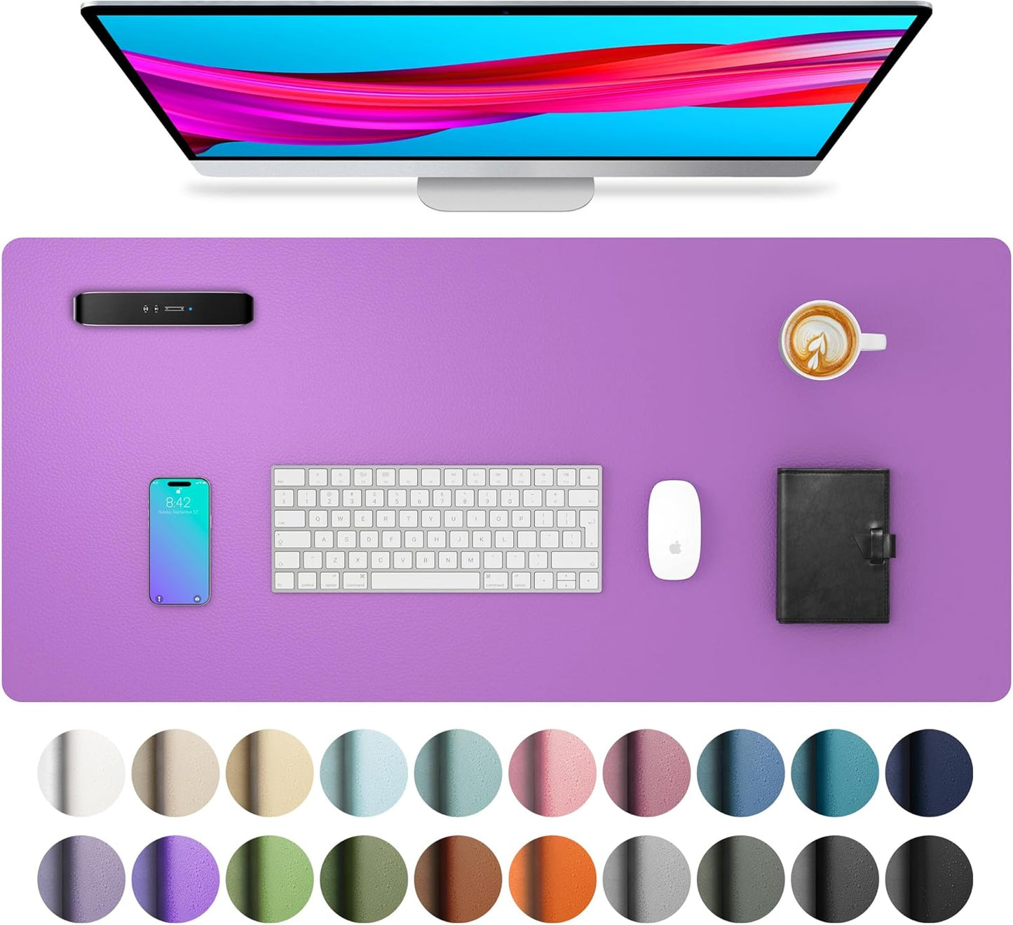 Aothia Non-Slip Waterproof PU Leather Desk Pad Protector for Mouse, Writing Desk, Office, Home, Laptop Blotter, 23.6" x 13.7", Black - Colors A