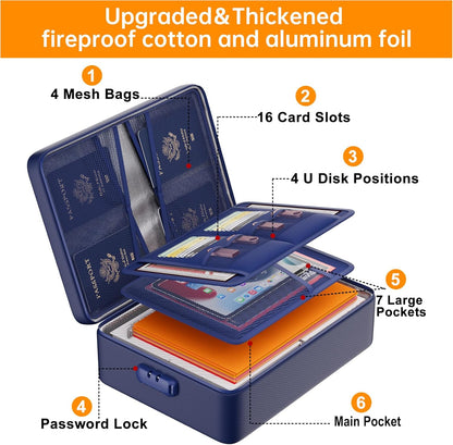DocSafe 5200°F Document Organizer with Lock, Upgraded Heat Insulated Fireproof＆Water-Resistant Box 8 Layers File Organizer, Portable Home Travel Safe Storage for Important Documents and More