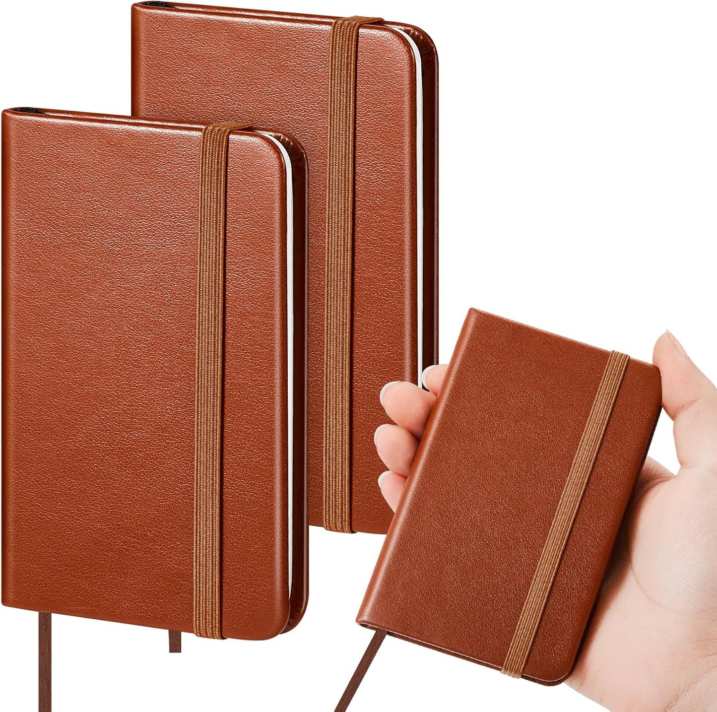 Qeeenar 10 Pcs Mini Black Brown Blue Leather Pocket Notebook Bulk, 4 x 2.5 Inch Small Journal Note Book, 50 Sheets Hardcover Tiny Notepad Lined for Office Home School Writing Supplies