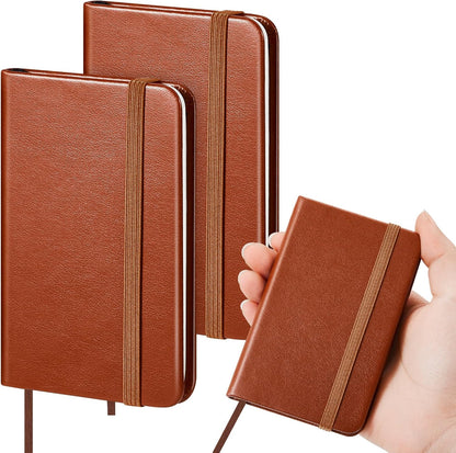 Qeeenar 10 Pcs Mini Black Brown Blue Leather Pocket Notebook Bulk, 4 x 2.5 Inch Small Journal Note Book, 50 Sheets Hardcover Tiny Notepad Lined for Office Home School Writing Supplies
