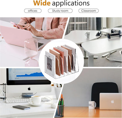 SANRUI Desk Organizer Clear Acrylic Desk Magazine File Holder with 3 Vertical Sections Magazine Rack File Organizer for Office, Home, School