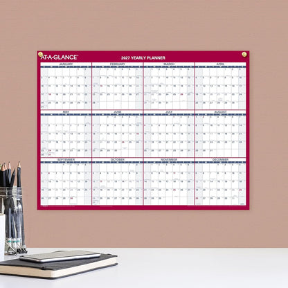 AT-A-GLANCE 2026 Erasable Calendar, Dry Erase Wall Planner, 12" x 16", Small, Vertical-Horizontal, Reversible, Compact (PM330B2826)