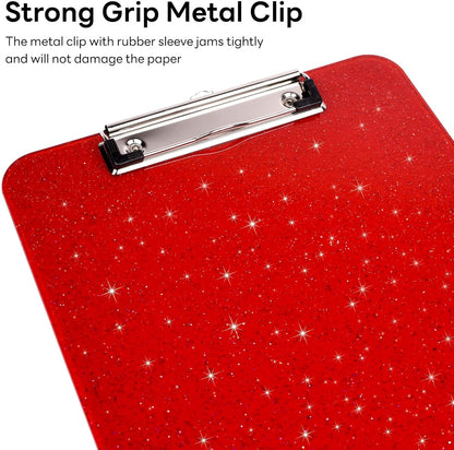 A4 Plastic Glitter Clipboard, Sparkly Pink 12.5 x 9 Letter Size for Classroom, Students, Teacher, Nurse, 8.5 x 11 Clip Board with Low Profile Clip, Office & School Supplies
