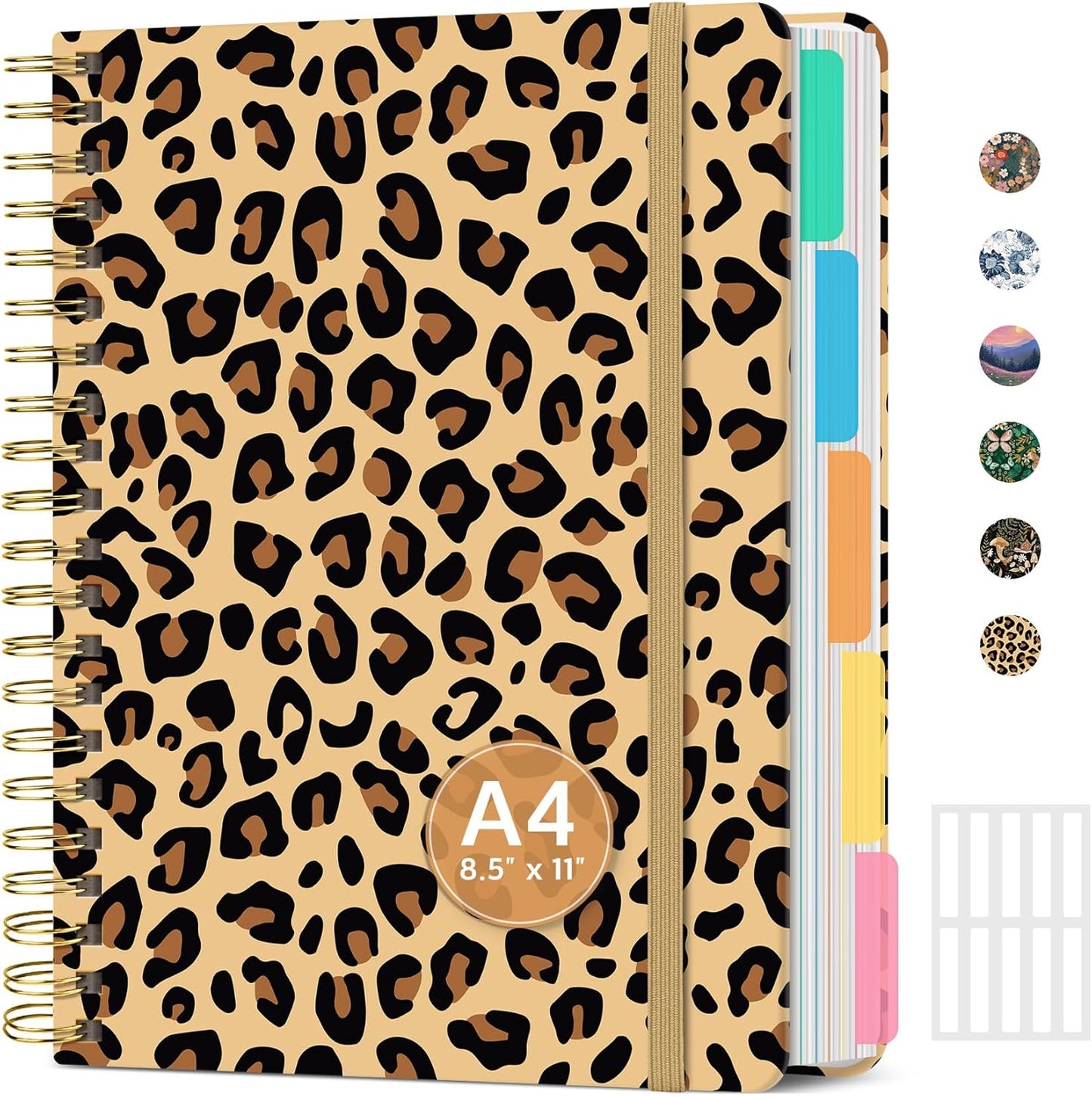 Large Spiral Notebook with Dividers & Tabs, 8.5" x 11" Hardcover 5 Subject Notebook for Work, 280 pages, College Ruled, Cute Journal for Women, Perfect for Study & Office Note Taking, Garden