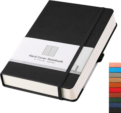 AHGXG 8.5''×11'' Notebook College Ruled - Large A4 Notebook Lined Journal - 320 Pages Thick Journal for Writing, 100gsm Thick Paper, Leather Softcover, for Work School - Black
