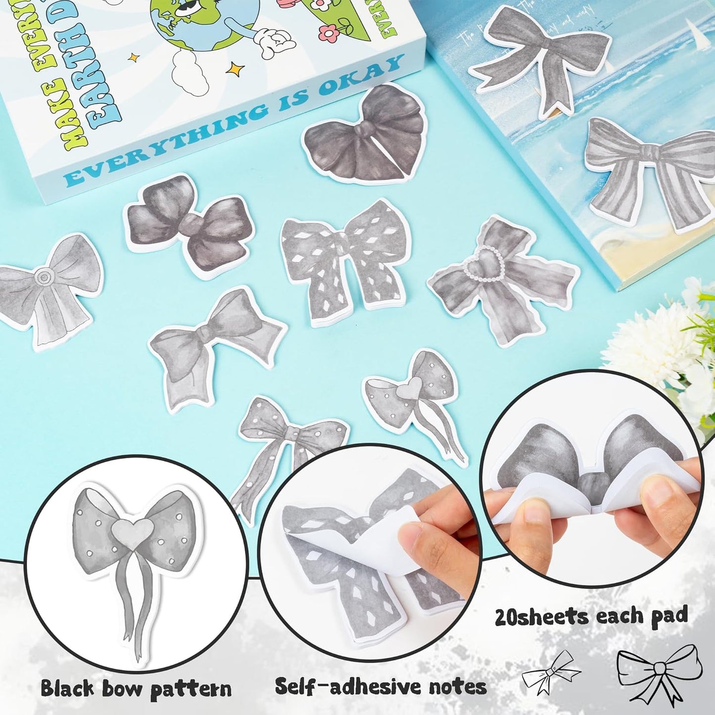 CJiangpo 30Pcs Marshmallow Sticky Notes Pads, 600 Sheets Cute Self Stick Notepad Memo Pads Funny Cartoon Page Marker Classroom Rewards Camping Themed Gift
