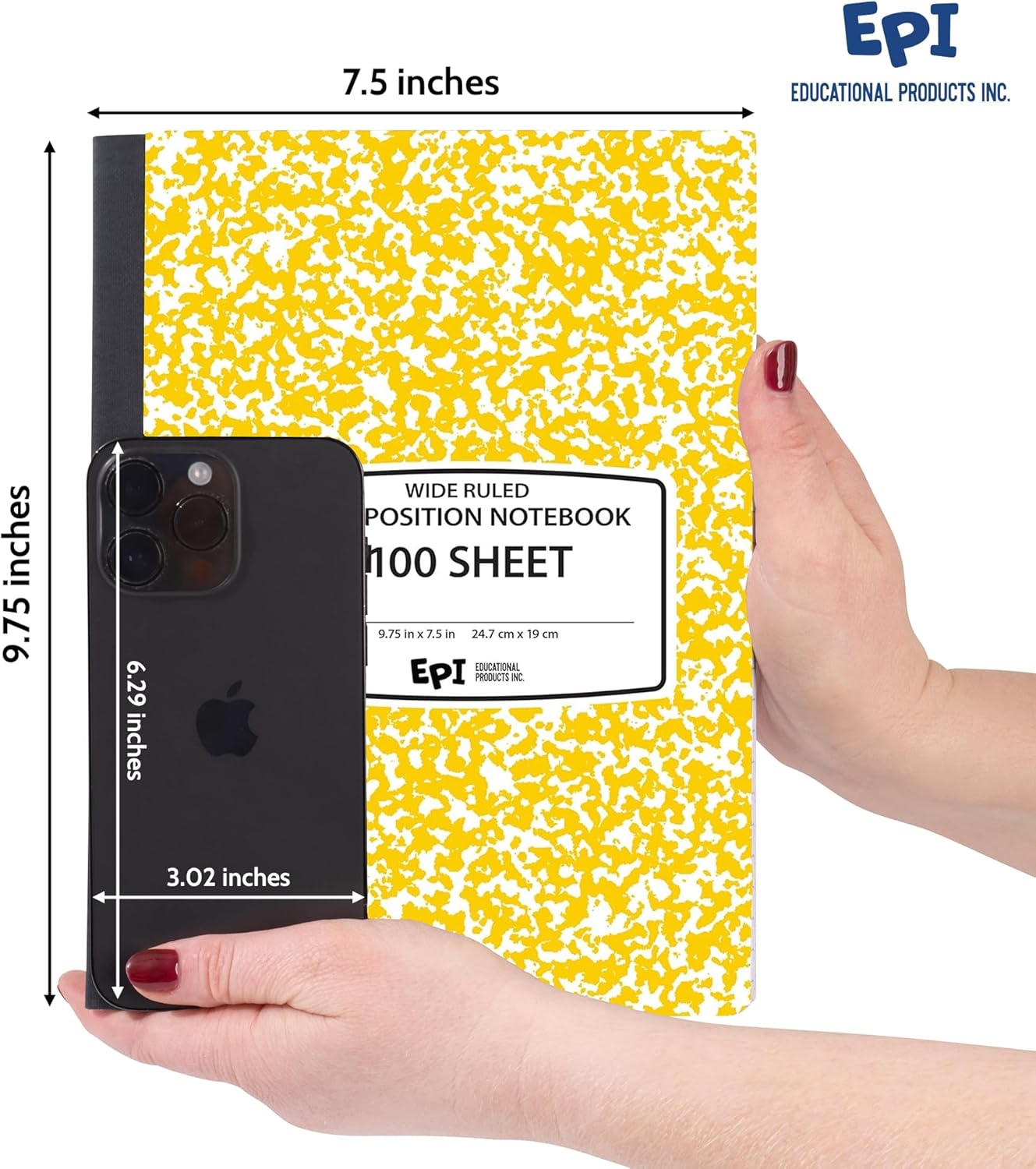48 Pack - EPI Marble Hardcover Wide Ruled Composition Notebook | 200 Pages (100 Sheets), 9.75 x 7.5 in, Sturdy Sewn Binding | School, Office, Journaling, Notes