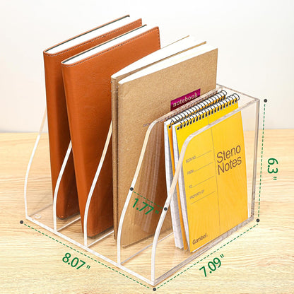 Acrylic Magazine File Holder, 4 Vertical Compartments Desk Document Sorter Organizer, Clear Folder Rack Binder for Office, Tablets, Magazines, Books – Home/Classroom Rack, 5mm Thick