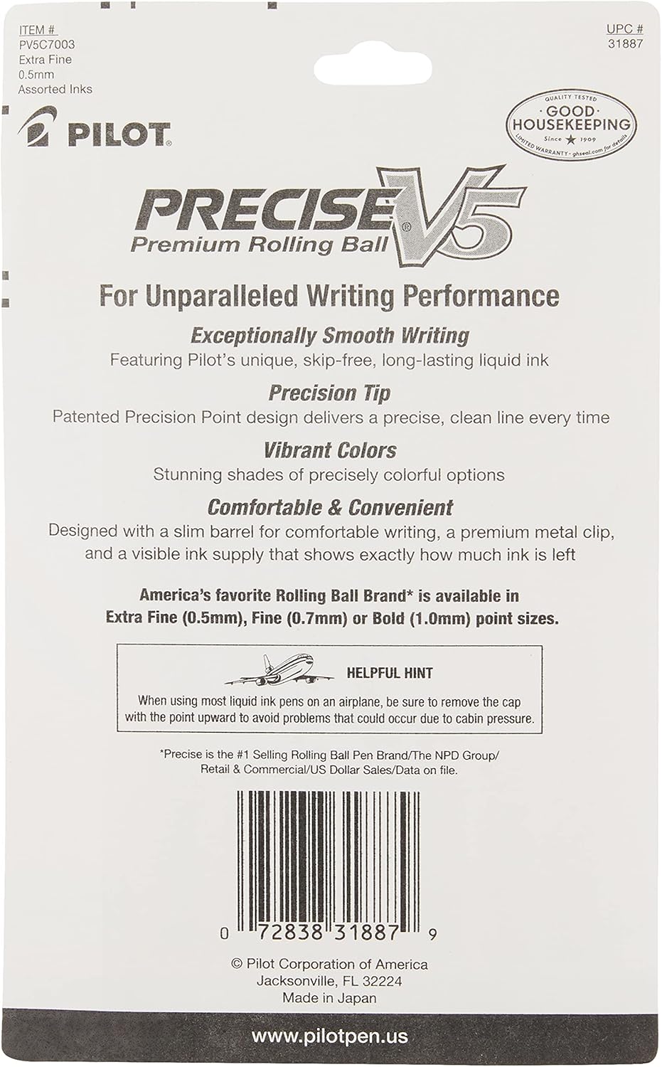 PILOT Precise V5 Stick Liquid Ink Rolling Ball Stick Pens, Extra Fine Point (0.5mm) Assorted Ink Colors, 10-Pack (12562)