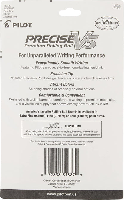 PILOT Precise V5 Stick Liquid Ink Rolling Ball Stick Pens, Extra Fine Point (0.5mm) Assorted Ink Colors, 10-Pack (12562)