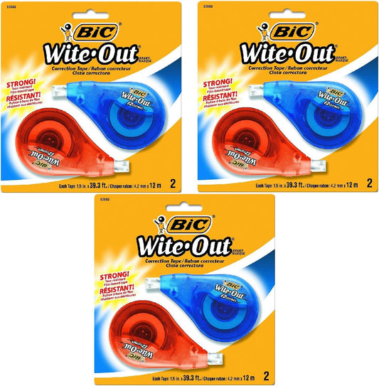 BIC Wite-Out Brand EZ Correct Correction Tape, White, 6 Count