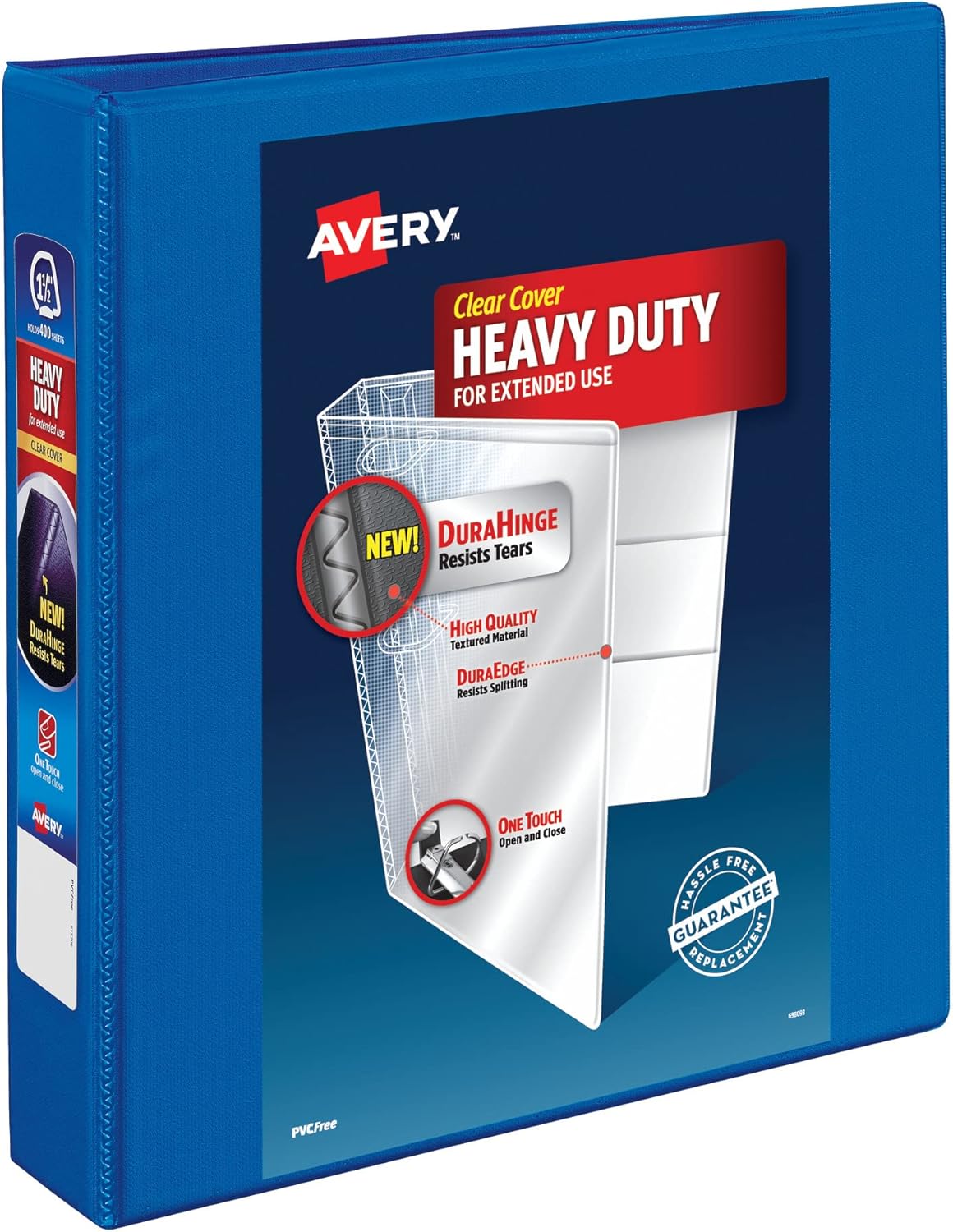 Avery Heavy Duty View 3 Ring Binder, 1.5" One Touch Slant Ring, Holds 8.5" x 11" Paper, 1 Pacific Blue Binder (79722)