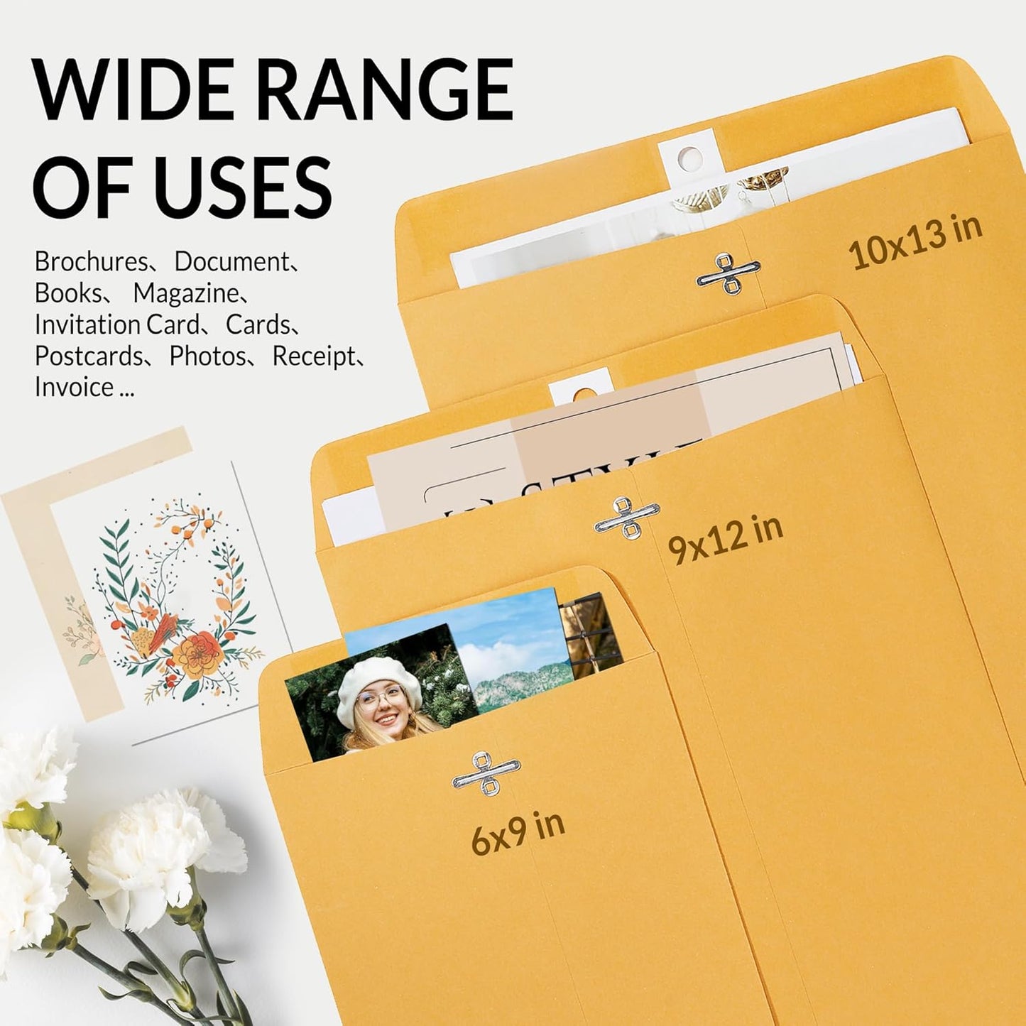 SUNEE Envelops, 9"x12" Brown Kraft Envelopes with Clasp Closure, 28-lb Paper Mailing Envelopes, 100 Count, Great for Filing, Storing or Mailing Documents