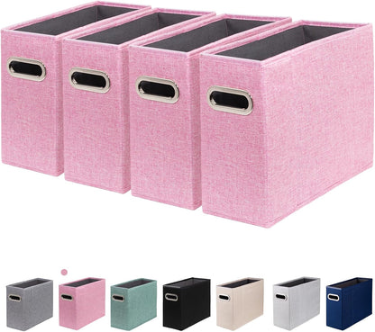 4 Packs Letter Size File Organizer, File Folders Organizer, Fabric Storage Box, Collapsible Paper Organizer with Metal Handle, Smooth PVC Rails, Only Box (Beige)