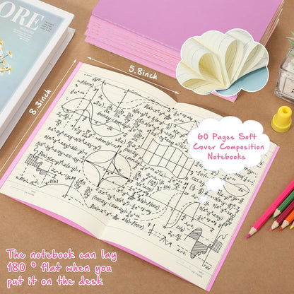 Handepo 100 Pack A5 Composition Notebooks 72 Pages/36 Sheets Ruled Lined Composition Kraft Notebooks Bulk Soft Cover Journals Travel Memo for Students Classroom Office Supplies(a5, Colourful)