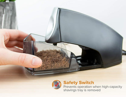 Bostitch Office Electric Pencil Sharpener for Classroom & Desk Use, Heavy-Duty Stall-Free Motor, High-Capacity Shavings Tray, Black
