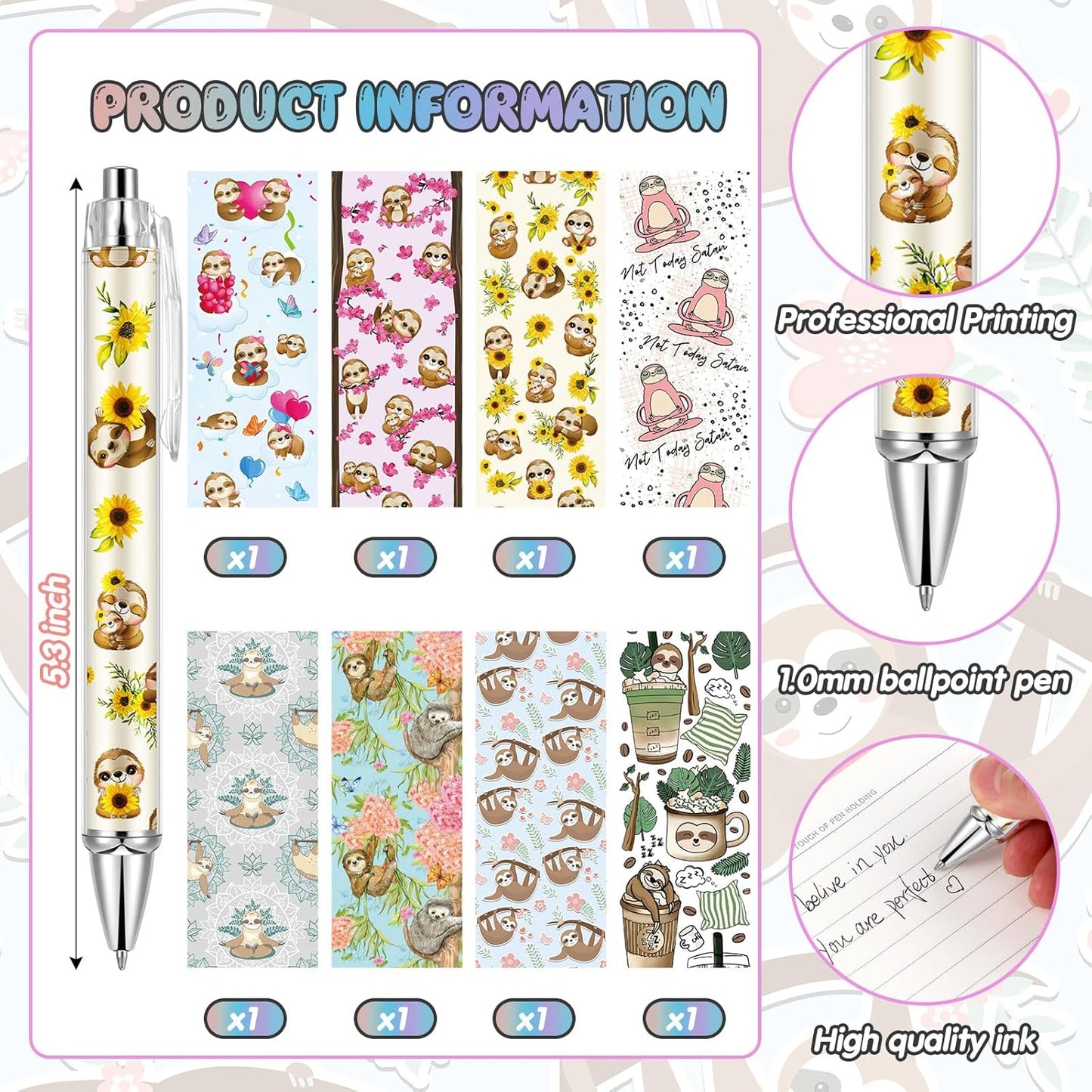 Ireer 8 Pcs Ballpoint Pens for Women 1.00 mm Cute Black Ink Pens Fine Point Smooth Writing for Journaling Aesthetic Office Supplies (Mahjong)