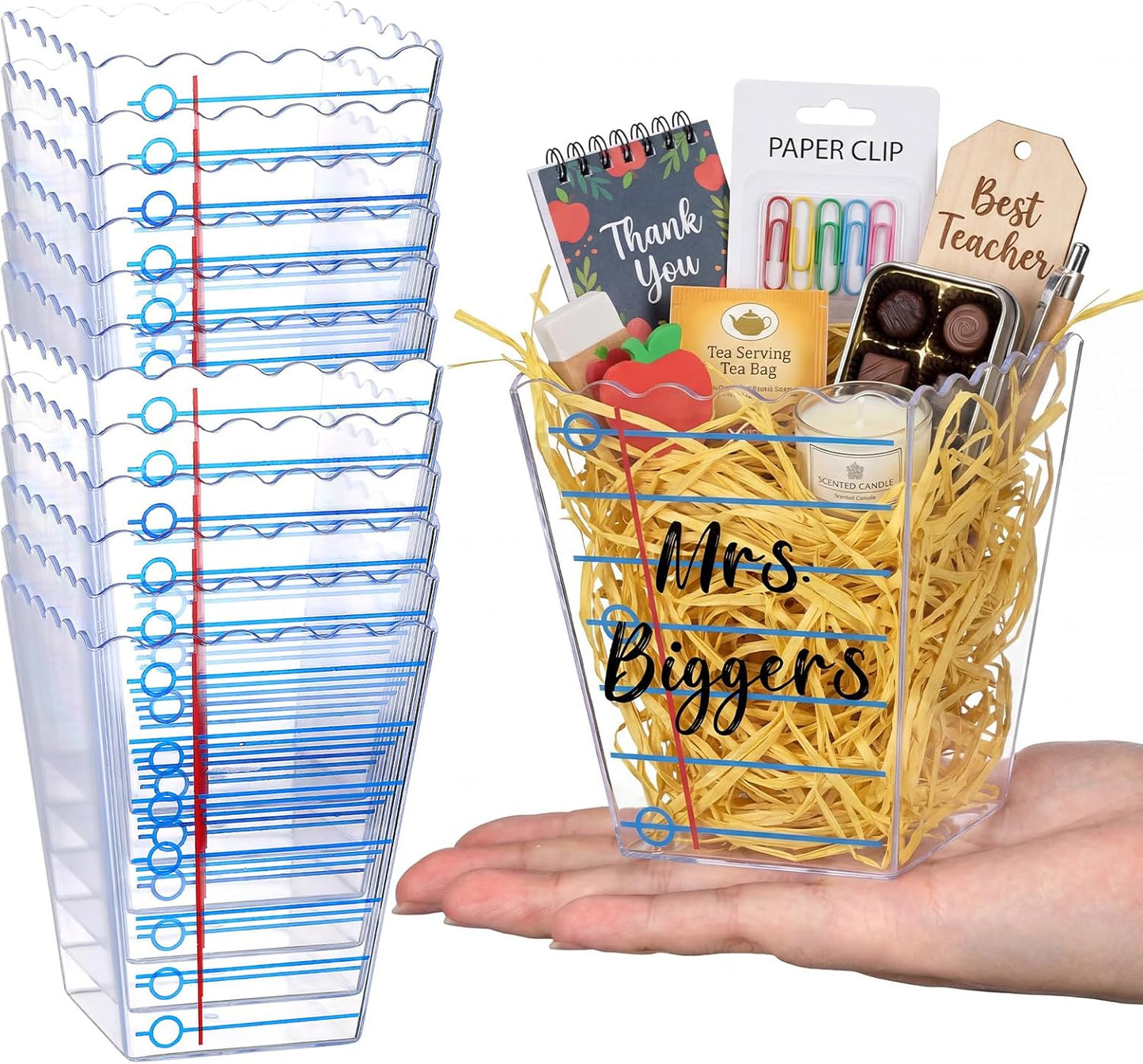 Mimorou 6 Pcs Teacher Gift Box Teacher Appreciation Gift Container Thank You Pencil Notebook Composition Book Crayon Candy Popcorn Holders for End of Year Graduation Party (Notebook)