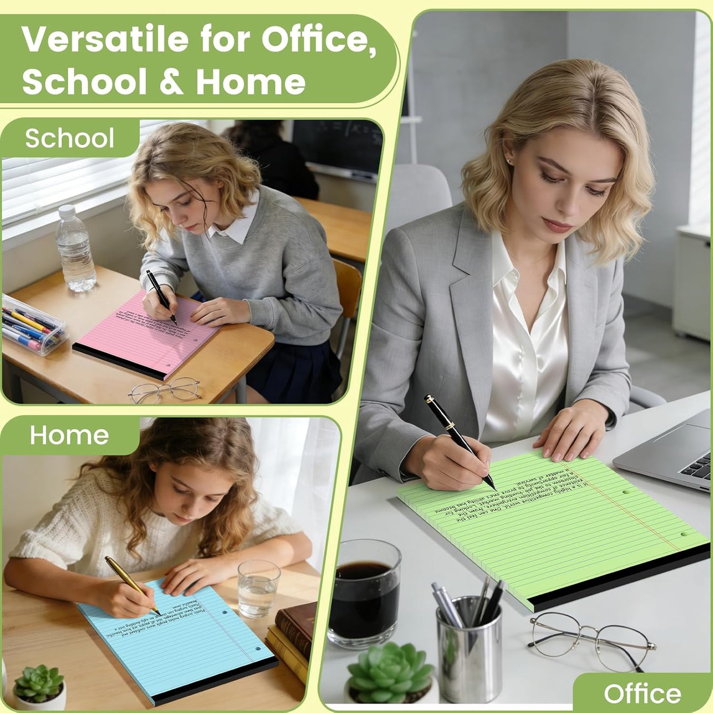 Legal Pads 8.5x11, White Notepads 8.5x11, Wide Ruled Lined with 3 Hole Punch, Loose Leaf Notebook Paper for 3 Ring Binders, 3 Pack, 30 Sheets/Pack, Perforate for School, Office, Home