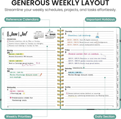 Planner 2026-2027, Academic Year Monthly and Weekly Calendar Planner, Jul 2026 - Jun 2027, Hardcover Teacher Student Planning Agenda book with Tabs, Perfect for School Office Supplies, 6.3" x 8.5" - Wildflowers
