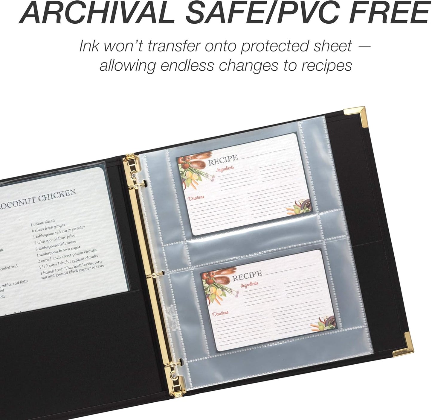 Samsill 8 Tab Recipe Dividers, Recipe Sleeves, Sheet Protector Dividers, with Tab Inserts, Clear, Super Heavyweight, Top Loading, 3 Hole Punched for Standard Letter Size Binders, Archival Safe