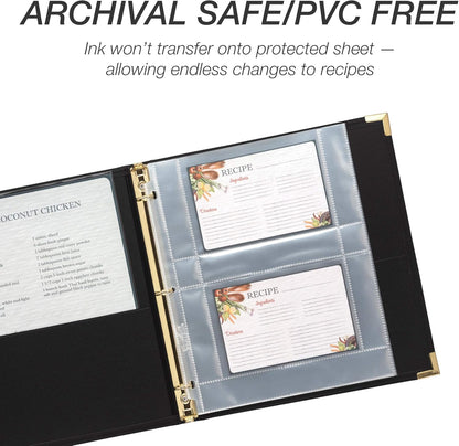 Samsill 8 Tab Recipe Dividers, Recipe Sleeves, Sheet Protector Dividers, with Tab Inserts, Clear, Super Heavyweight, Top Loading, 3 Hole Punched for Standard Letter Size Binders, Archival Safe