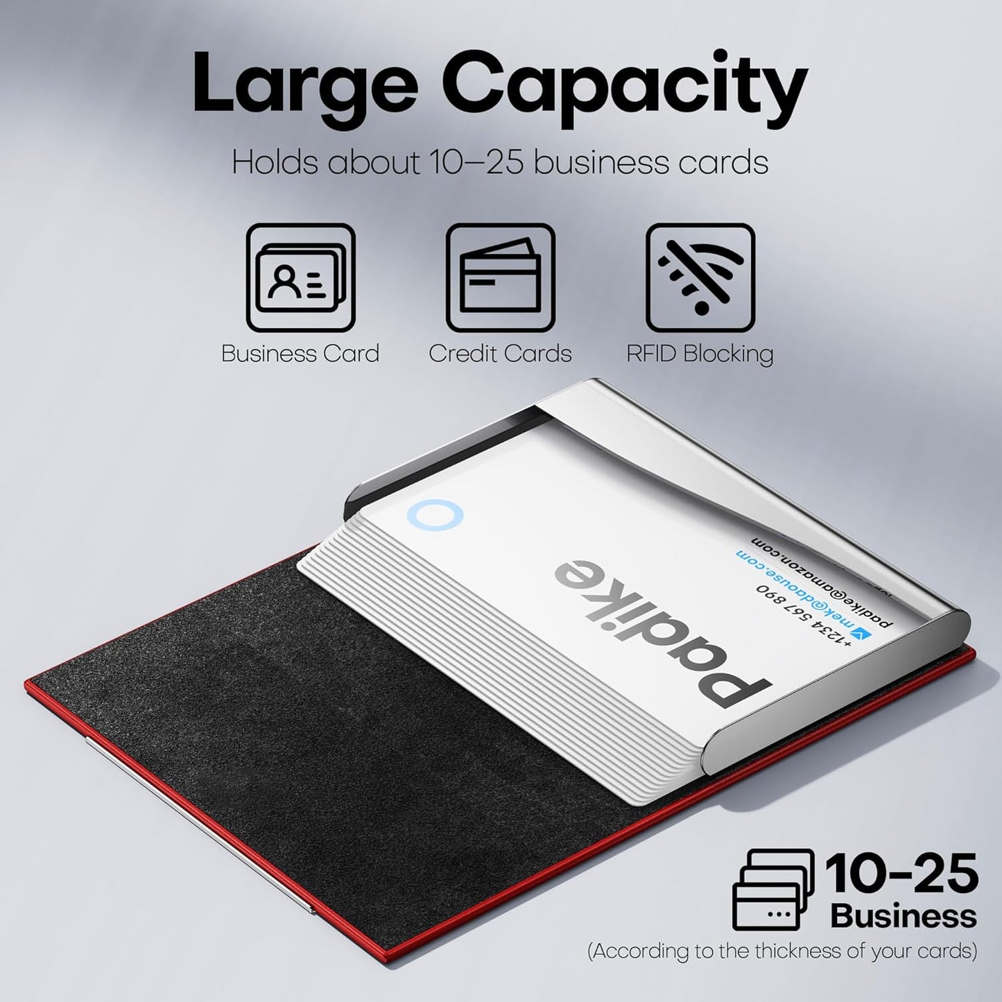 Padike Business Card Holder/ Case Professional PU Leather & Stainless Steel Multi Wallet Credit Card ID Case/Holder for Men & Women. (Black)