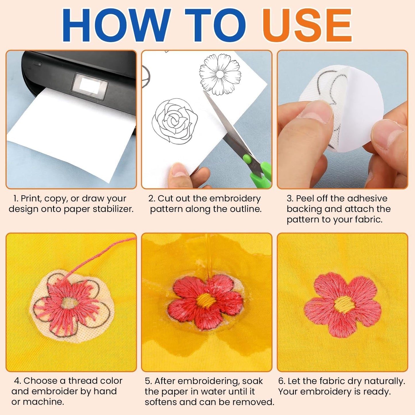 FURWEY 12PCS 8.5"x11" Wash Away Embroidery Stabilizer – Self Adhesive & Printable, Water Soluble Paper for Hand and Machine Use