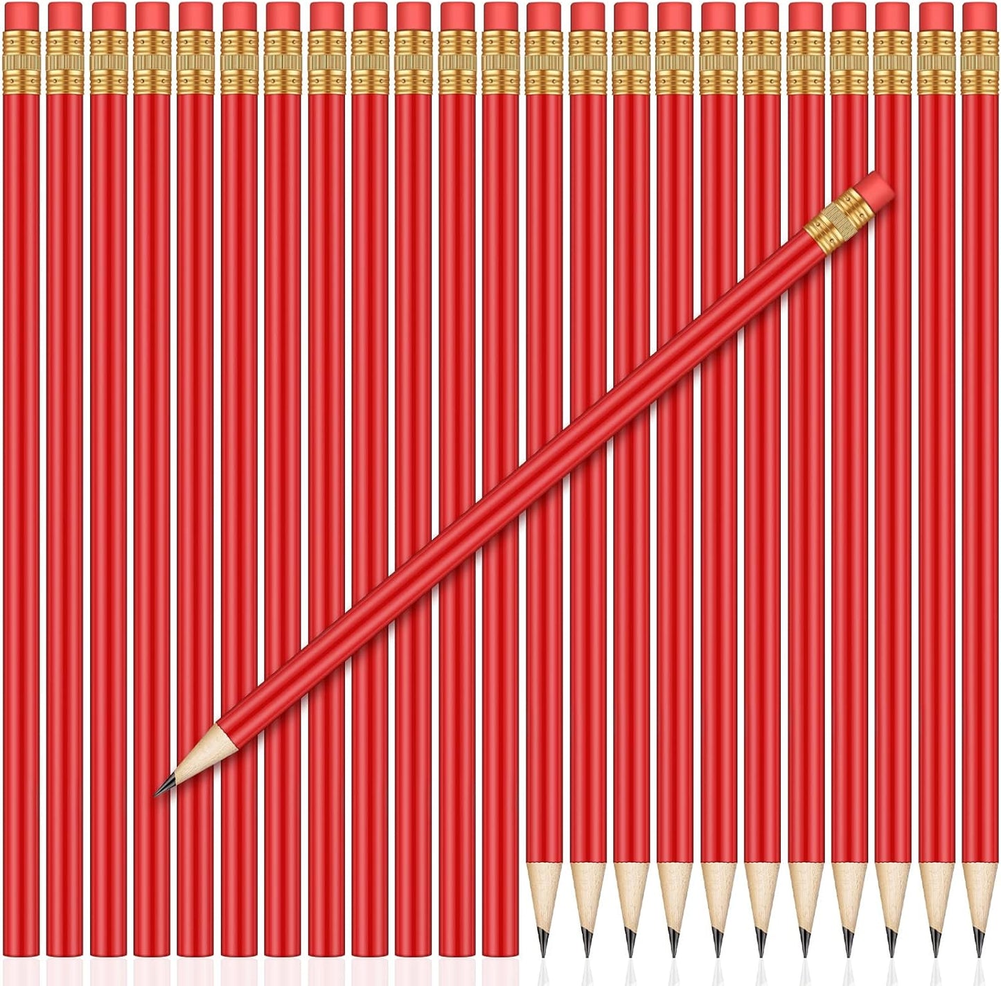 Outus 24 Pieces Round Pencils Cute HB Graphite Wood Pencils Pack with Eraser for School Drawing Sketching Wedding Office Supplies (White)
