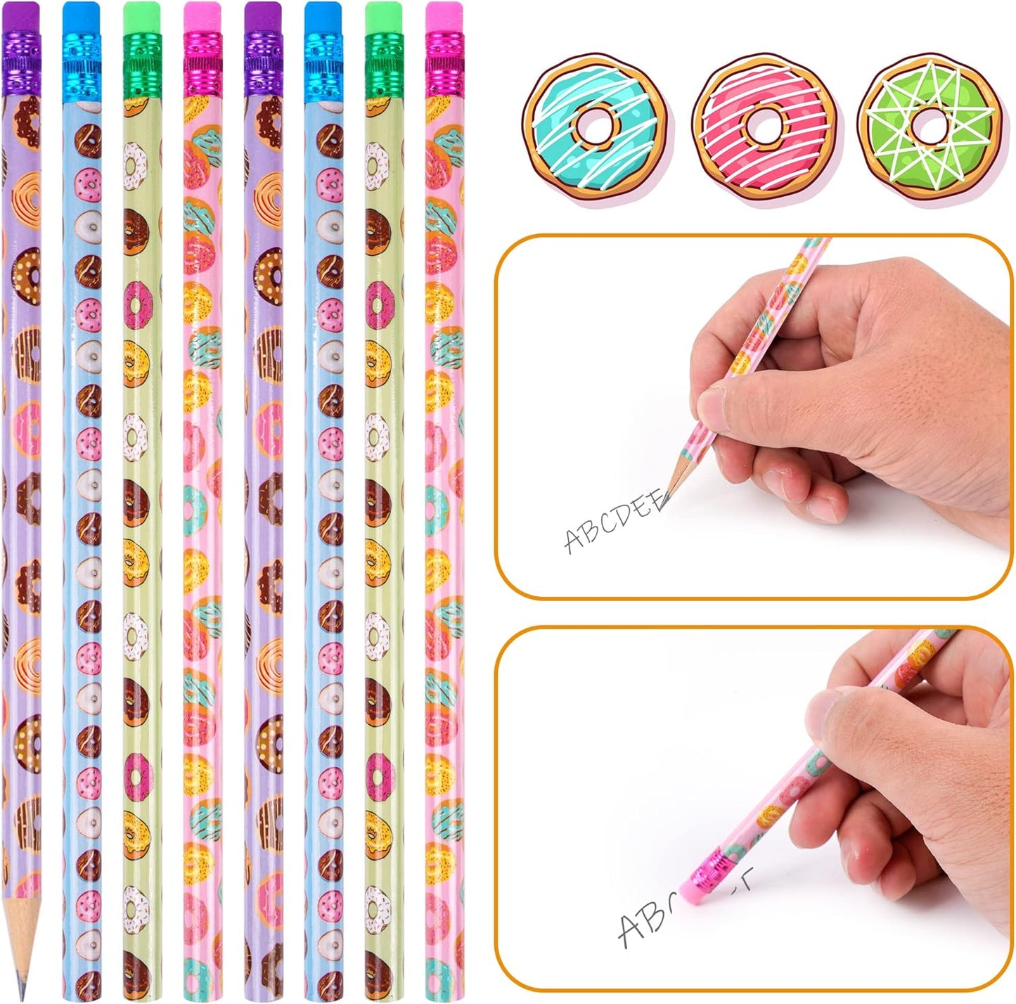 200 Pieces Donut Themed Pencils Cylinder Wood Pencils with Various Donut Element 4 Style Assorted Students Pencils Girls Birthday Present Party Supplies Student Carnival Prize School Office Supply