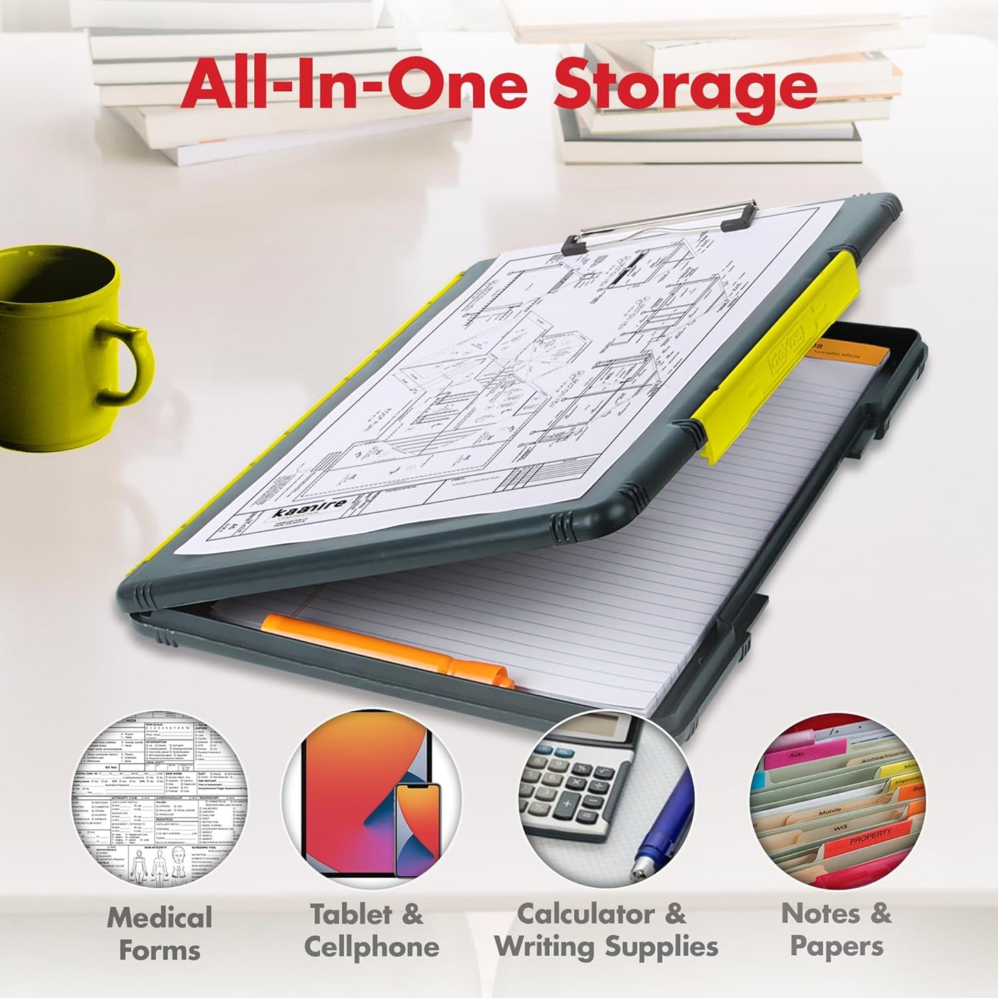 Dexas Legal Size XL Slimcase 2 Storage Clipboard, Gray with Green Clip, 15.5" x 10.5"