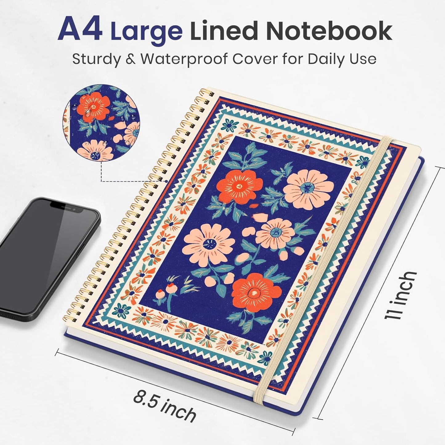 Taja Large Spiral Lined Journal for Women, 8.5" x 11" Notebooks for Work Collge Ruled, A4 Aesthetic Cute Journaling Notebooks for Writing, Plastic Cover, Celestial