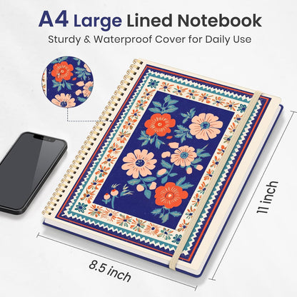 Taja Large Spiral Lined Journal for Women, 8.5" x 11" Notebooks for Work Collge Ruled, A4 Aesthetic Cute Journaling Notebooks for Writing, Plastic Cover, Celestial