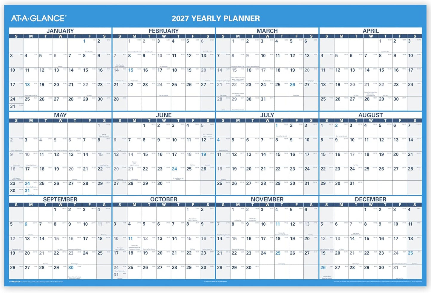 AT-A-GLANCE Dry Erase Calendar 2026-2027 Academic & Regular Year Wall Planner, 12-Month, 24" x 36", Double Sided, Vertical (PM210S28)