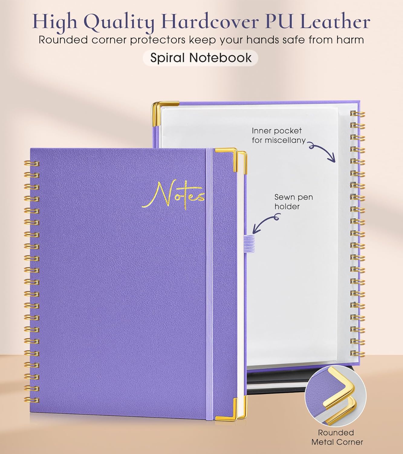 Hardcover Spiral Notebook Journal 8.5” x 11”, A4 Large Leather Notebooks for Women Men, Lined College Ruled Notebook, 50 Sheets/100 Pages, Spiral Bound Journals for Work School Note Taking, Green