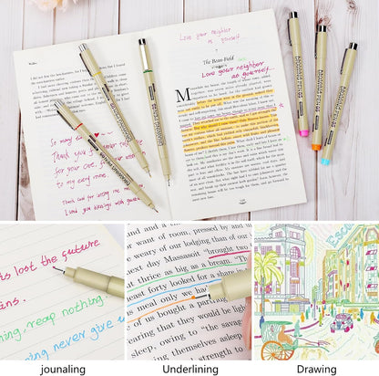Muchcute Extra Fine Point Writing Pens:6 Black 0.25mm Ultra Thin Micron Pen 01 No Bleed Bible Journaling Study Supplies Annotation Smooth Waterproof Micro Line Tip Fineliner Gel Felt Ink Markers Stuff
