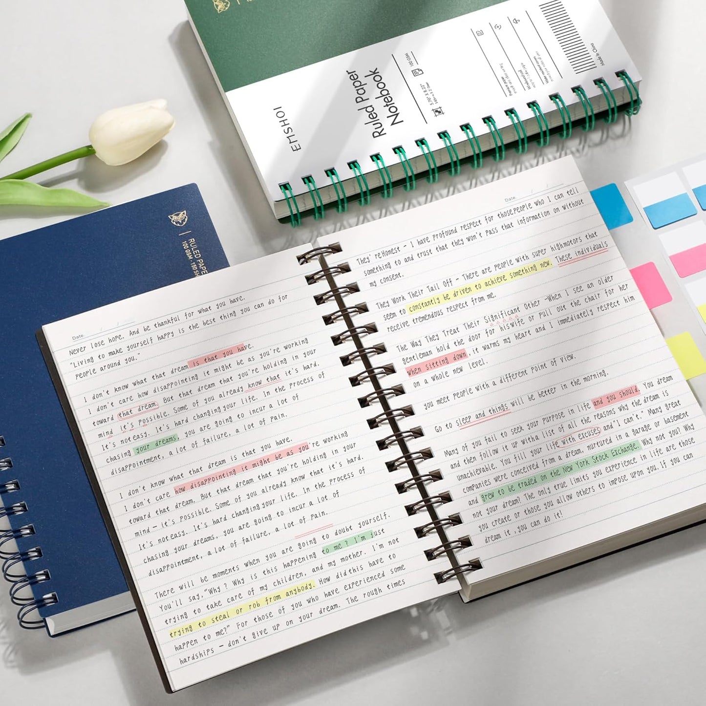EMSHOI A5 Spiral Notebook College Ruled Lined Journal, Small 5.7" X 8.22", 300 Pages/150 Sheets, 100gsm Thick Paper, Waterproof Hardcover, for Office School Women Men Work Writing Notes, Blue