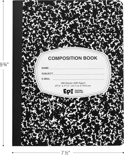 48 Pack - EPI Marble Hardcover Wide Ruled Composition Notebook | 200 Pages (100 Sheets), 9.75 x 7.5 in, Sturdy Sewn Binding | School, Office, Journaling, Notes
