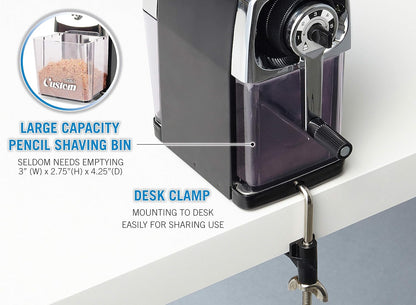 CARL Pencil Sharpener, CC-2000, Black, 5-Point Selector. Manual, Quiet for Office and Home Desks, School Classroom, CUI19018