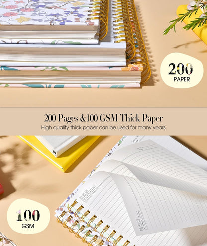 Cute Spiral Notebook Journal for Women, 200 Pages Lined Notebooks 8.5” x 11”, A4 Large Hardcover Spiral Journals with 100 GSM Thick Paper, College Ruled Notebook for Writing Work School, Orange Floral