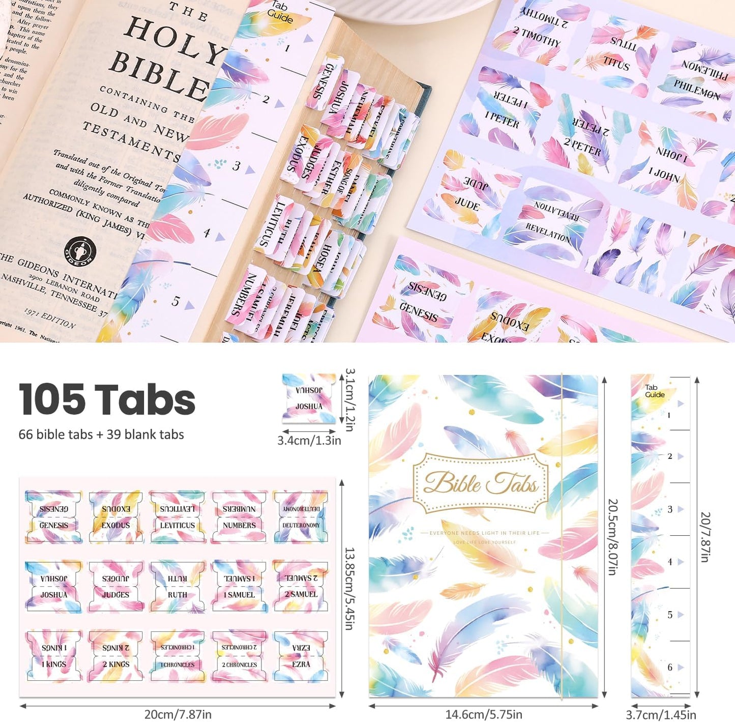 Laminated Bible Tabs, Gold Foil Embossed Lettering Bible Chapter Index Tabs for Women Men, Reposition Large Print Sticky Labels, Easy to Read and Apply, 105Chapters Labels for Easy Navigation (Black)