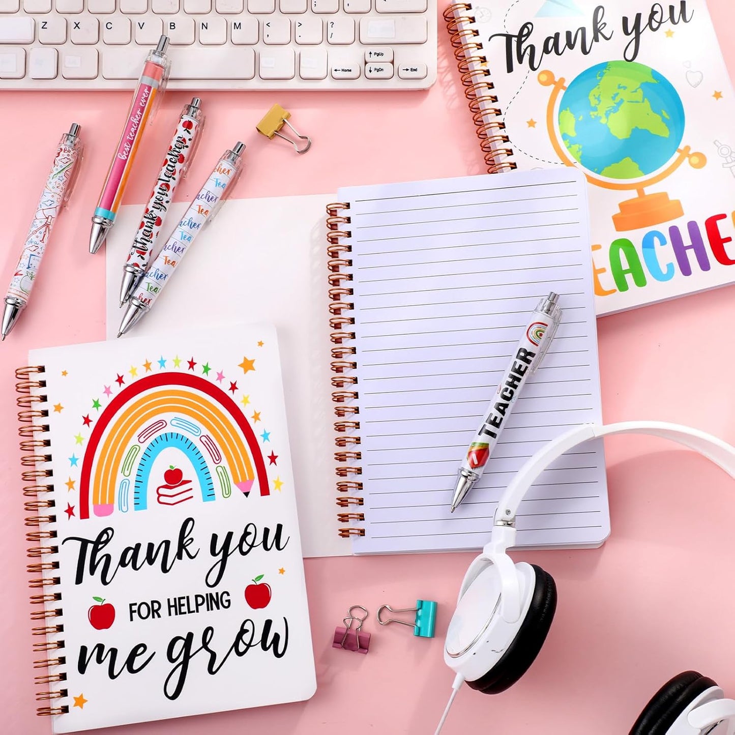 Resurhang 6 Pack A5 Composition Notebook Marble Spiral Notebooks Preppy Cute Aesthetic Hardcover Ruled Composition Books with Ballpoint Pens for School Day Classroom Prize, 5.8 x 8.3 Inch