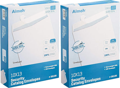 Aimoh 100 10 x 13 Self-Seal Security White Catalog Envelopes - 28lb, 100 Count, Security Tinted, Ultra Strong Quick-Seal, 10x13 inch (39100)